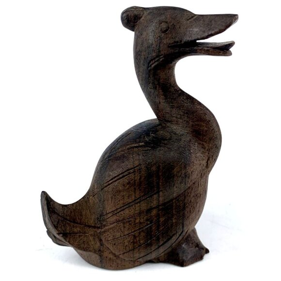 Wood Duck Bird Figurine Hand Carved Walnut 4" Tall - Picture 5 of 7